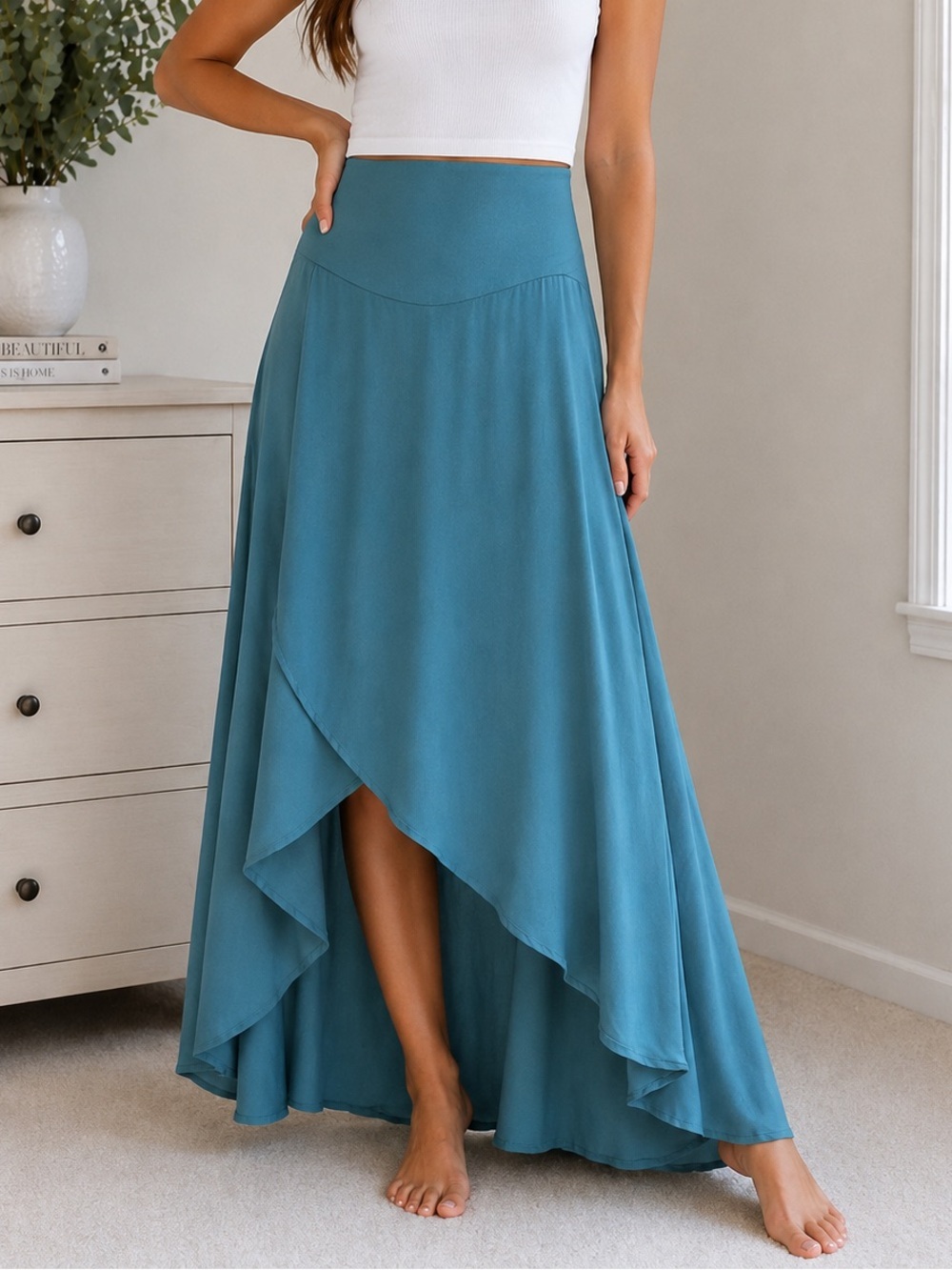 O'Neill Teal Asymmetrical High-Low Ruffled Maxi Skirt